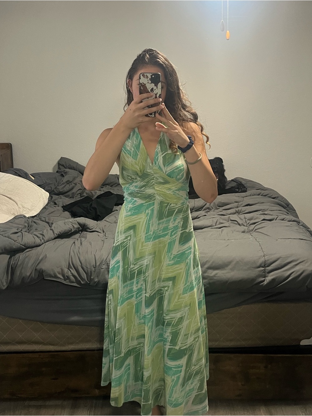 Jonathan Martin Y2K Halter Midi Dress Size 6 Green Abstract Print
